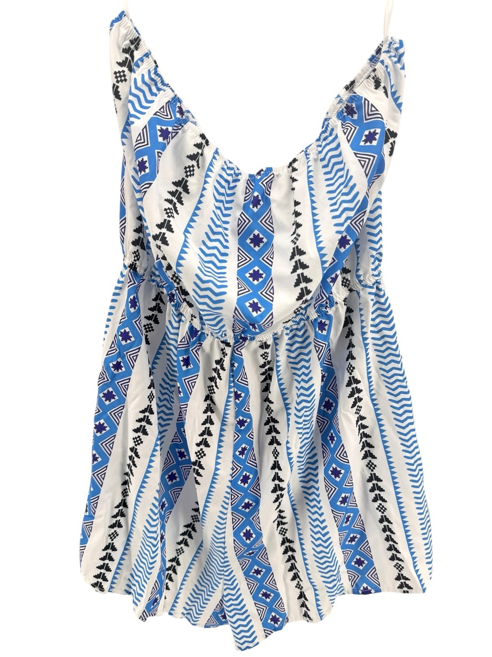 SHEIN Blue and White Geometric Print Romper | XL